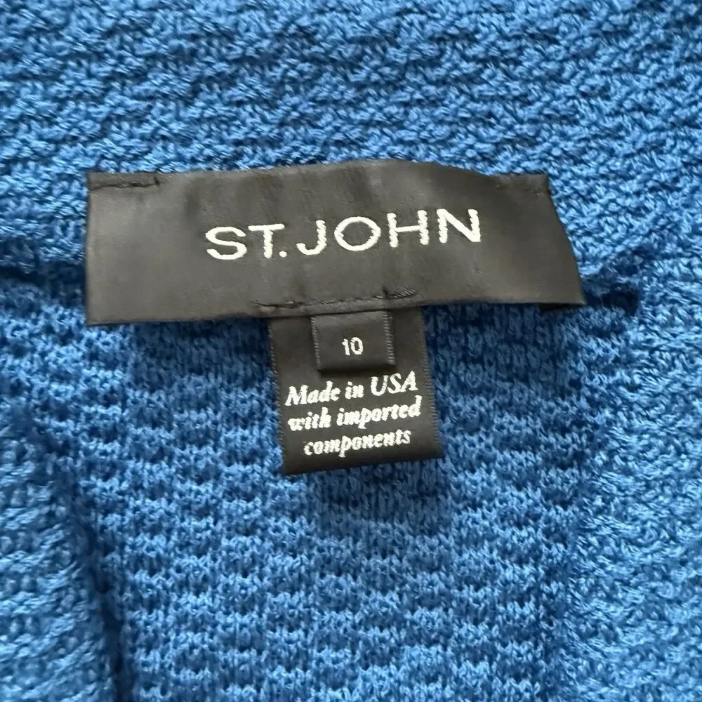 St. John Waffle Knit Jacket Blue Textured Button Front Wool Blend Blazer Size 10